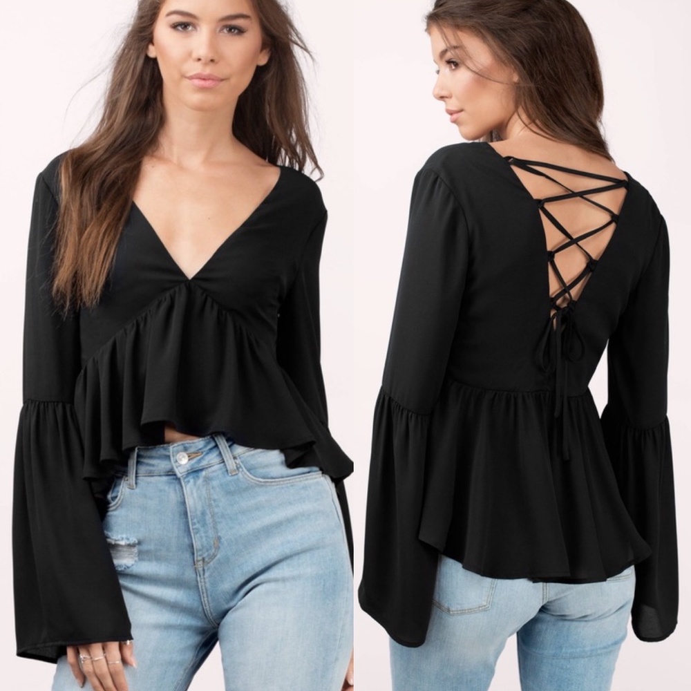 NWT Tobi Kalista Black Lace Up Back Blouse